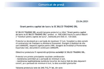 Grant pentru capital de lucru la SC BILCO TRADING SRL