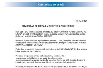COMUNICAT DE PRESĂ LA ÎNCEPEREA PROIECTULUI - NEW DENT