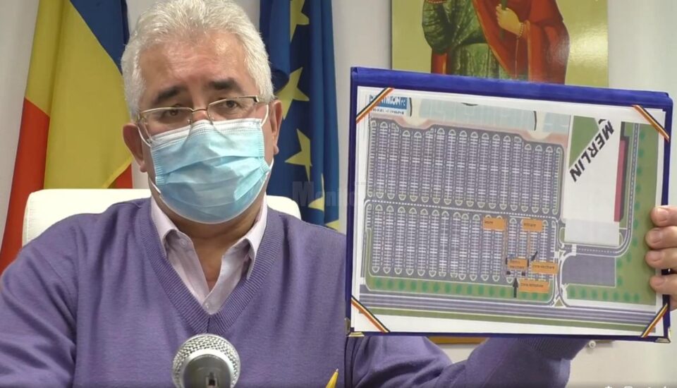 Schema centrului de vaccinare de tip drive-thru din parcarea centrului comercial Shopping City, care a pus la dispoziția autorităților o suprafață de 200 mp