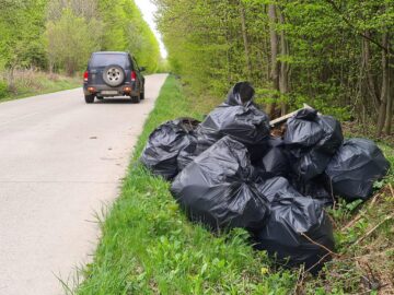Munți de gunoaie au fost adunați din pădurea din zona drumului care leagă Adâncata de Fetești