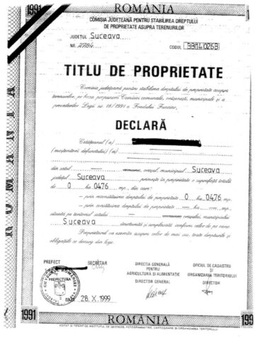 Titlu de proprietate secretizat al parcelei