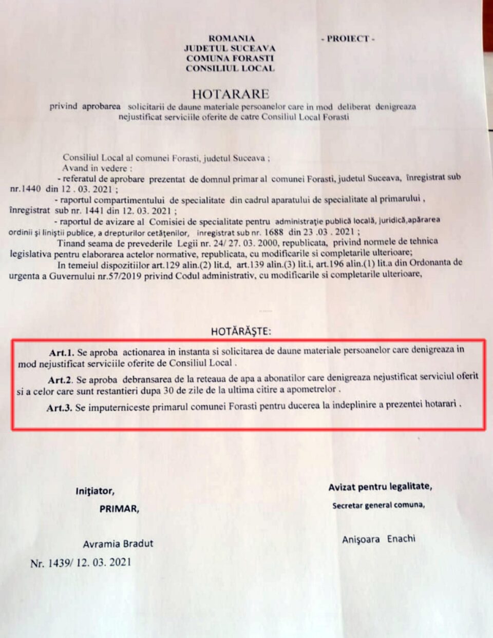 Hotărârea de CL prin care abonații care criticau serviciul de apă erau debranșați, declarată ilegală Hotărârea de CL prin care abonații care criticau serviciul de apă erau debranșați, declarată ilegală