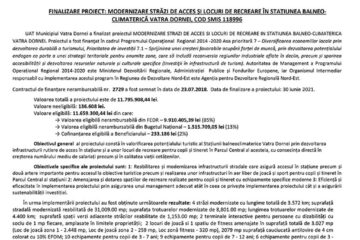 FINALIZARE PROIECT: MODERNIZARE STRĂZI DE ACCES ȘI LOCURI DE RECREARE ÎN STAȚIUNEA BALNEO-CLIMATERICĂ VATRA DORNEI, COD SMIS 118996