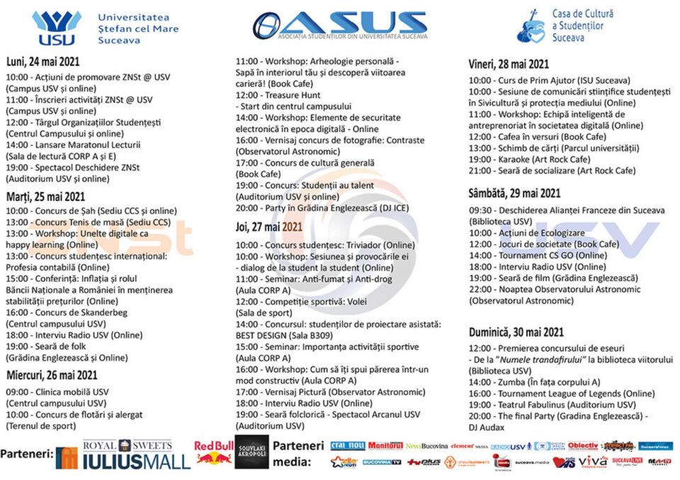Concursuri, evenimente educaționale, sportive și culturale în cadrul Festivalului ”Zile și Nopți Studențești” la USV