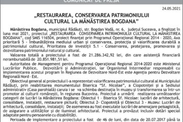 „RESTAURAREA, CONSERVAREA PATRIMONIULUI CULTURAL LA MĂNĂSTIREA BOGDANA”