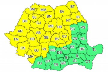 Cod galben de ploi, grindină, descărcări electrice și vânt puternic