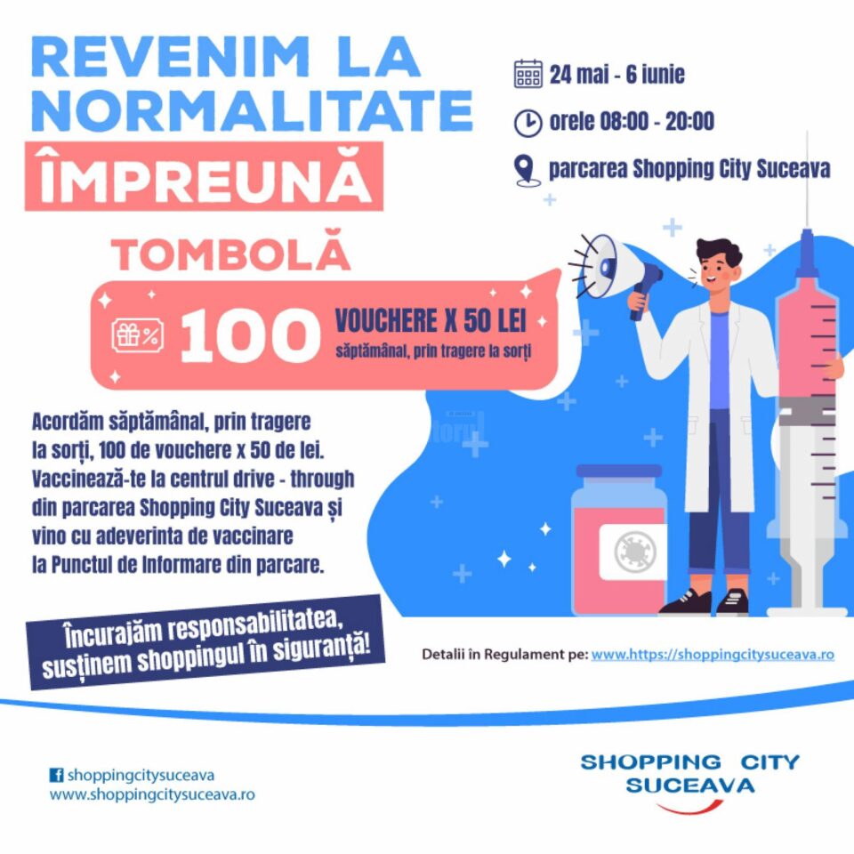 Tombolă cu premii pentru cei care se vaccinează la Shopping City Suceava