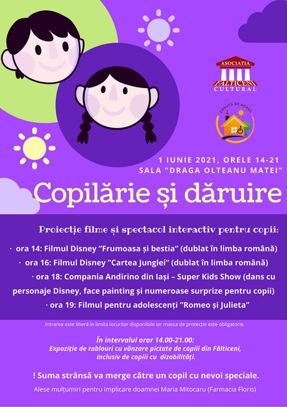Filme pentru copii și tablouri „caritabile”, pe 1 iunie, la Fălticeni