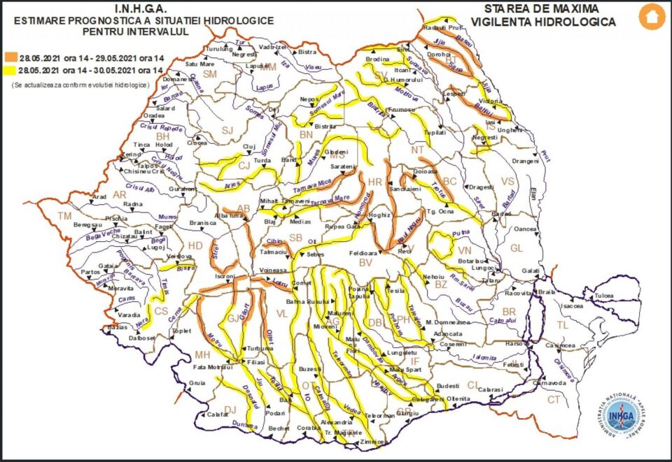 Codul galben de inundații, prelungit până duminică după-amiază