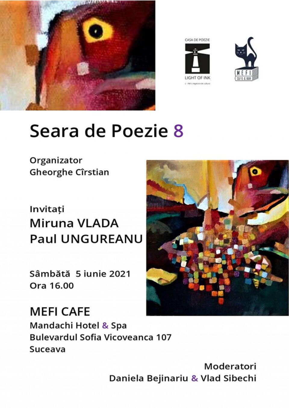 Poeții Miruna Vlada și Paul Ungureanu, invitați la o nouă seară de poezie organizată de Casa de Poezie Light of ink Poeții Miruna Vlada și Paul Ungureanu, invitați la o nouă seară de poezie organizată de Casa de Poezie Light of ink