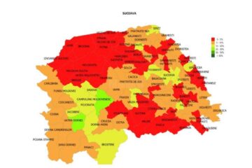 Vaccinarea anticovid în județul Suceava are în continuare un ritm lent, cea mai mare parte a hărții vaccinării fiind colorată în roșu și portocaliu