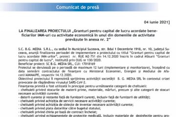 LA FINALIZAREA PROIECTULUI „Granturi pentru capital de lucru acordate be-neficiarilor IMM-uri cu activitate economică în unul din domeniile de activi-tate prevăzute în anexa nr. 2”