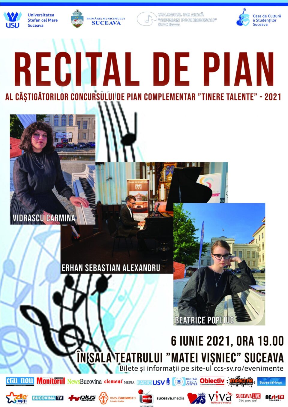 Laureații Concursului pentru pian complementar „Tinere Talente”, prezentați duminică în cadrul unui eveniment muzical