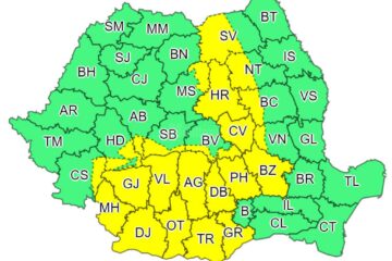 Cod galben de ploi torențiale, fulgere, vijelii și grindină, în jumătate din județ