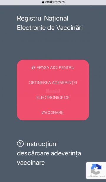 2. Apasați butonul roșu din partea stângă, jos: “Obțineți adeverința electronică de vaccinare”