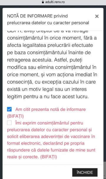 3. Bifați ✅ cele două căsuțe privind prelucrarea datelor cu caracter personal - ”Accept termenii”