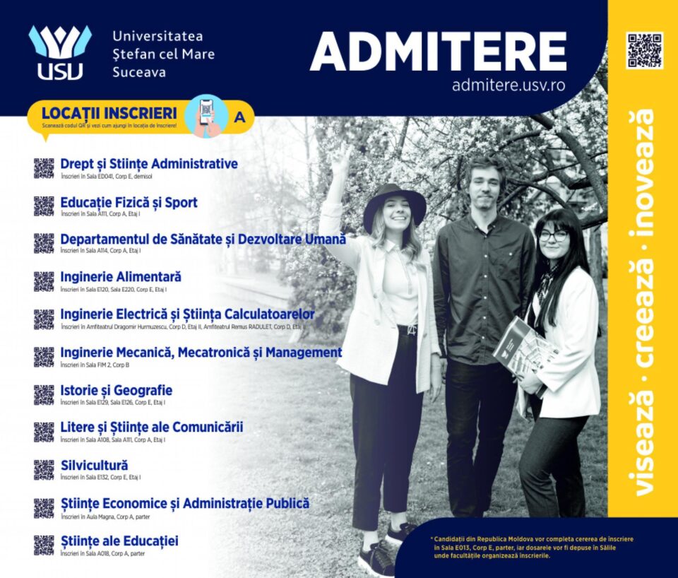 Universitatea „Ștefan cel Mare” din Suceava (USV) va începe de luni, 12 iulie, concursul de admitere 2021