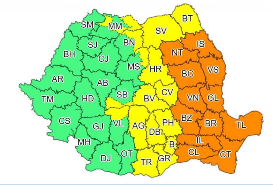 Cod galben de ploi abundente până miercuri seara