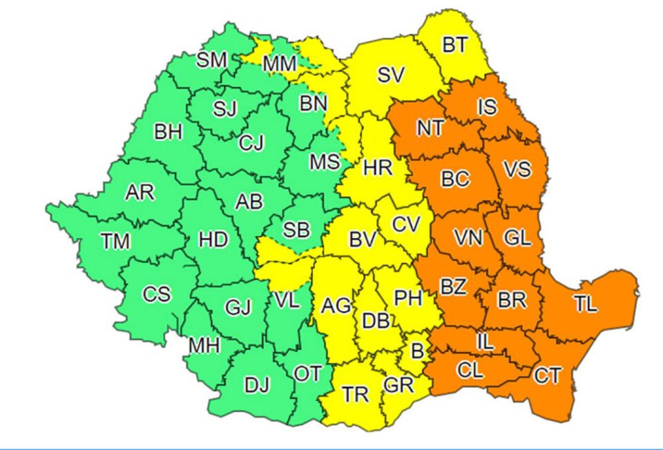 Cod galben de ploi însemnate cantitativ în Suceava și cod portocaliu în aproape un sfert din țară Cod galben de ploi însemnate cantitativ în Suceava și cod portocaliu în aproape un sfert din țară