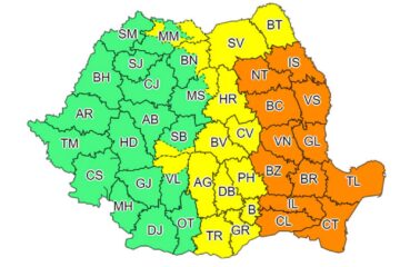 Cod galben de ploi însemnate cantitativ în Suceava și cod portocaliu în aproape un sfert din țară