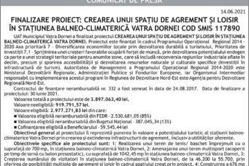 FINALIZARE PROIECT: CREAREA UNUI SPAȚIU DE AGREMENT ȘI LOISIR ÎN STAȚIUNEA BALNEO-CLIMATERICĂ VATRA DORNEI COD SMIS 117890