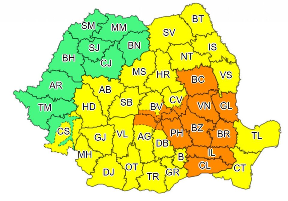 Cod galben de ploi abundente până sâmbătă seara