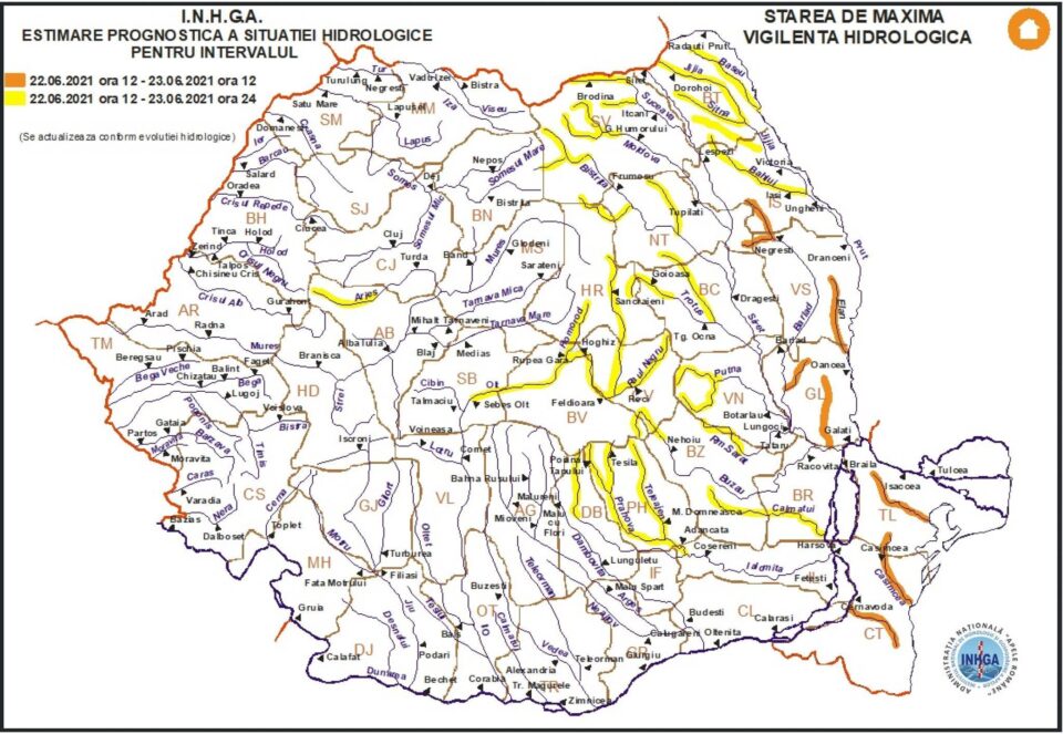 Codul galben, menținut pe râurile Bistrița, Moldova și Suceava, deși ploile au încetat