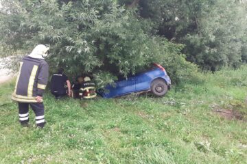 Șoferul și pasagerul au fost scoși din mașină de pompierii militari