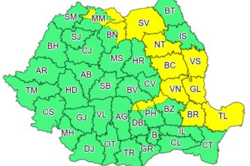 Cod galben de furtună, cu averse torențiale, pentru județul Suceava