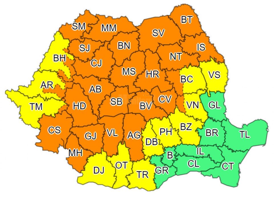 Cod Portocaliu de furtună pentru județul Suceava începând cu ora 14.00