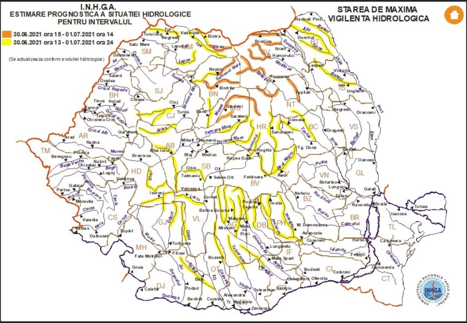 Hidrologii avertizează în privința pericolului de inundații pe râurile din județul Suceava