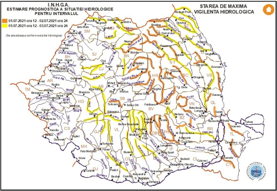 Râurile din Suceava, sub atenționare hidrologică de tip cod galben și cod portocaliu