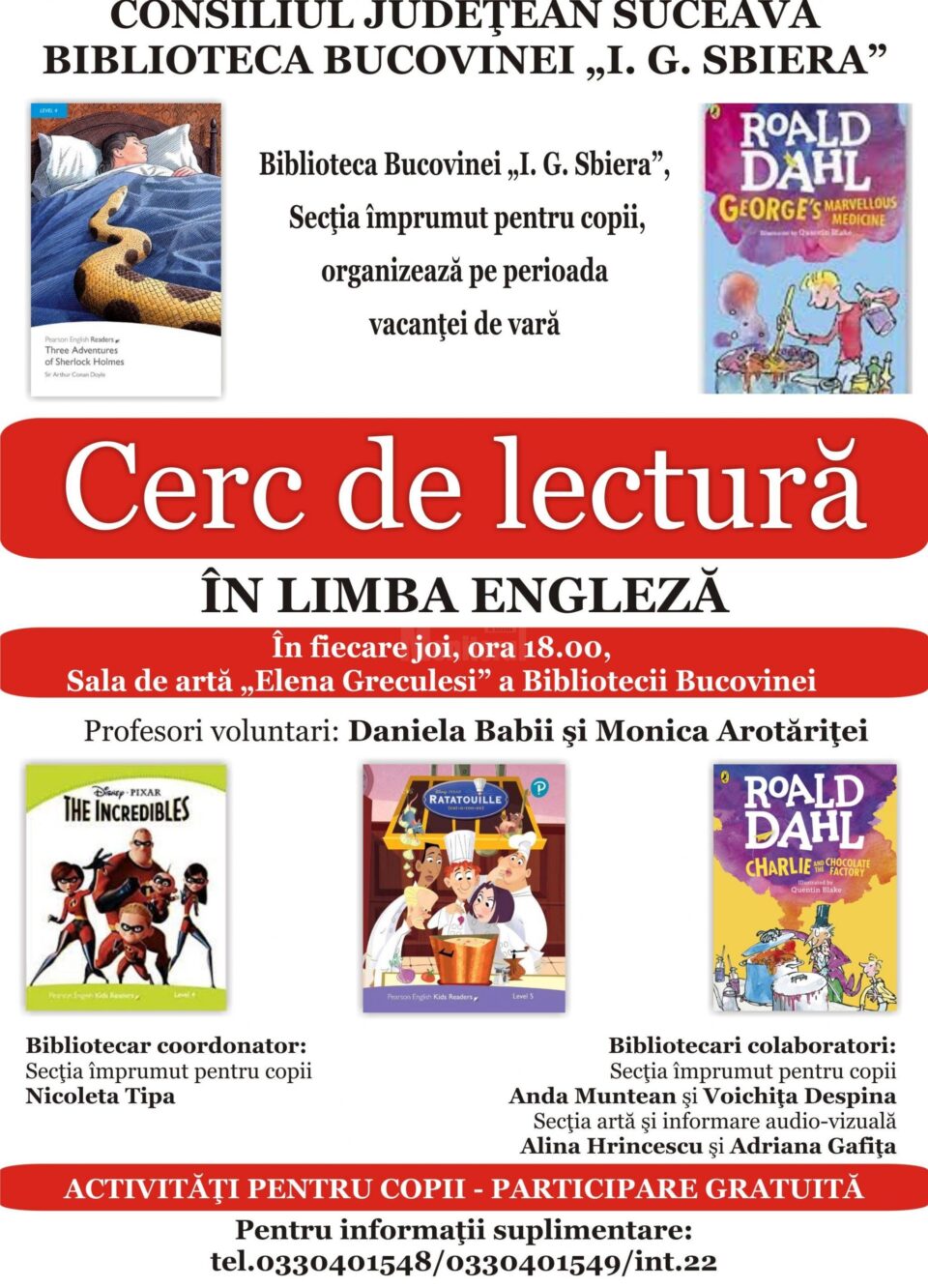 Copiii pot participa la cercul de lectură în limba engleză organizat la Biblioteca Bucovinei