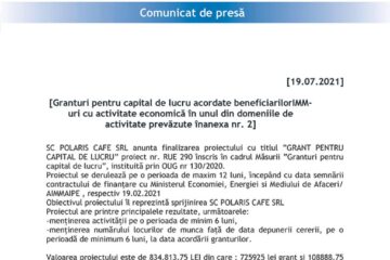 Granturi pentru capital de lucru acordate beneficiarilorIMM-uri cu activitate economică în unul din domeniile de activitate prevăzute înanexa nr. 2