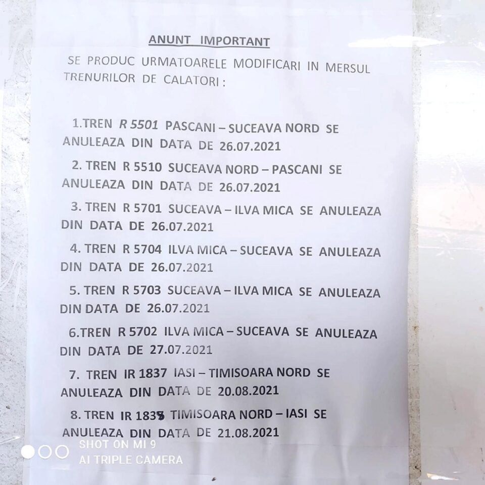 Lista trenurilor anulate