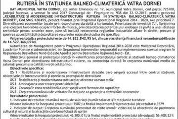 Titlu proiect: REABILITARE ȘI MODERNIZARE INFRASTRUCTURĂ RUTIERĂ ÎN STAȚIUNEA BALNEO-CLIMATERICĂ VATRA DORNEI