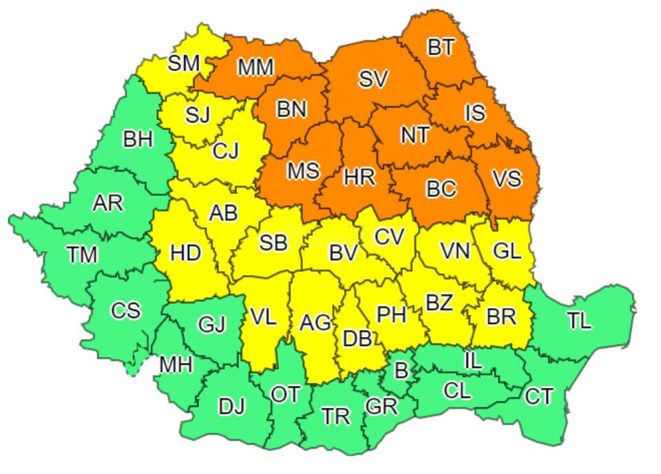 Cod Portocaliu de vijelii și grindină pentru 10 județe, inclusiv Suceava