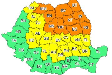 Cod Portocaliu de vijelii și grindină pentru 10 județe, inclusiv Suceava