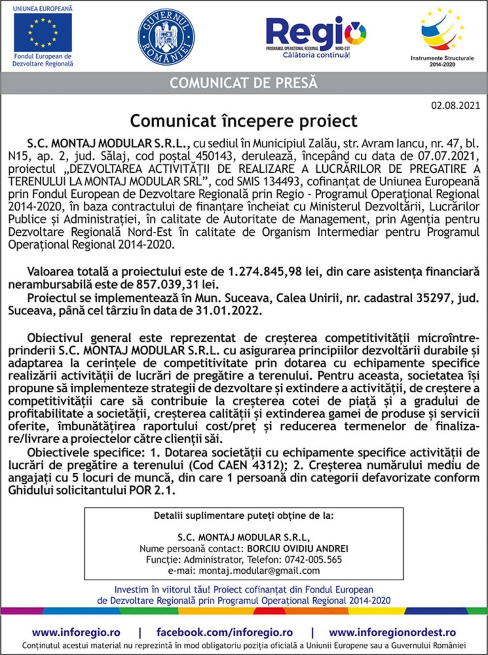 Comunicat începere proiect