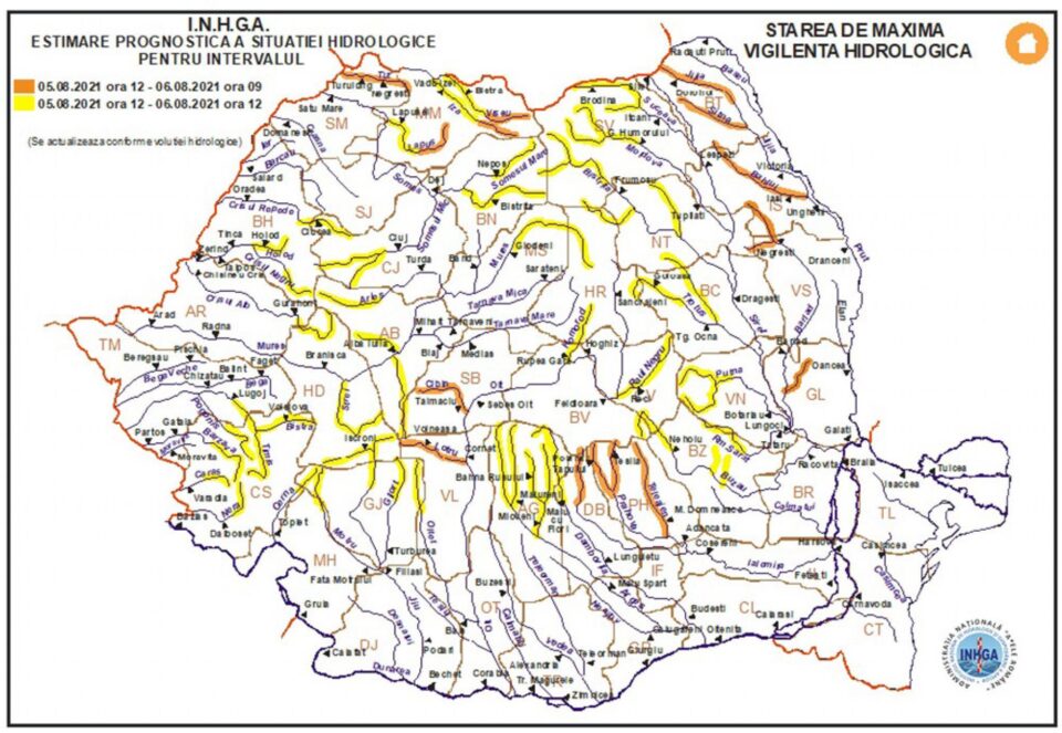Harta avertizare hidrologică 05.08.2021