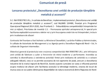 Lansarea proiectului „Dezvoltarea unei unități de producție tâmplărie metalică și accesorii”
