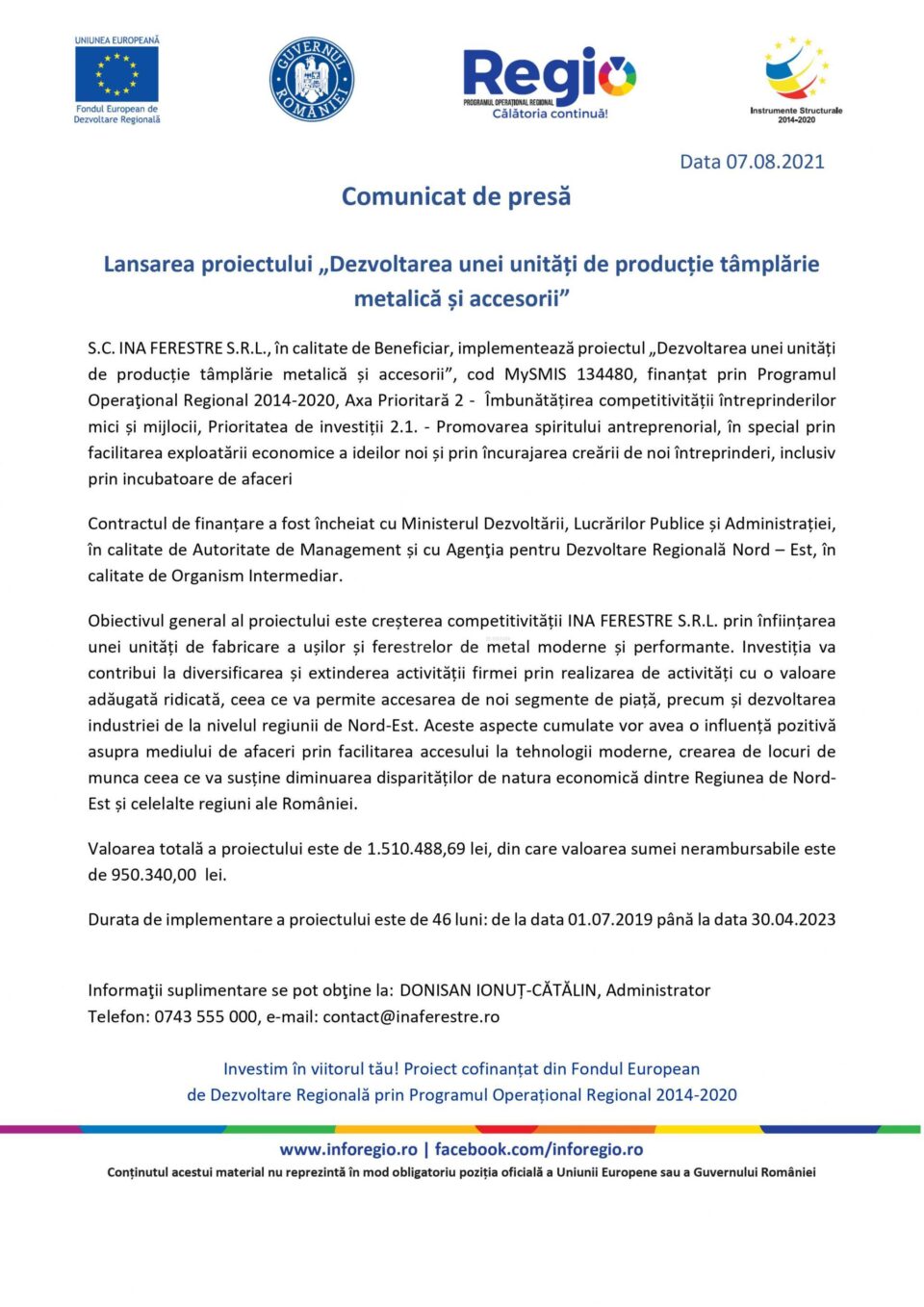 Lansarea proiectului „Dezvoltarea unei unități de producție tâmplărie metalică și accesorii” Lansarea proiectului „Dezvoltarea unei unități de producție tâmplărie metalică și accesorii”