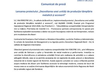 Lansarea proiectului „Dezvoltarea unei unități de producție tâmplărie metalică și accesorii”
