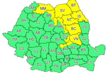 Cod galben de ploi și furtuni în Moldova și Maramureș