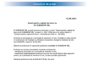Grant pentru capital de lucru la SC EURODIVIP SRL
