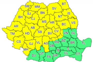 Cod galben de furtuni până miercuri dimineață, când vor scădea și temperaturile