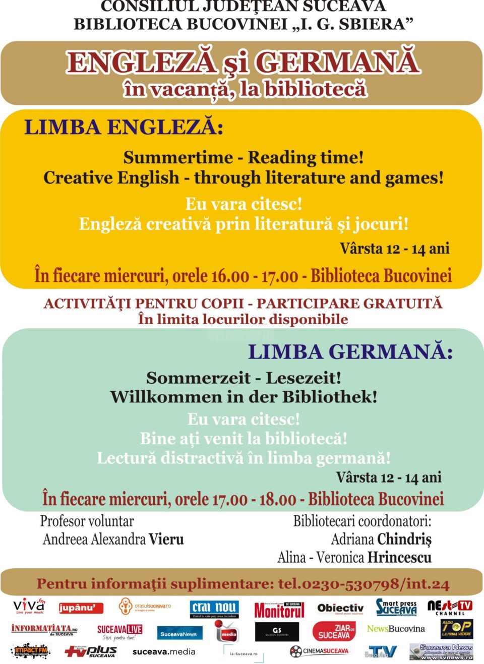 Ateliere de lectură, jocuri și alte activități în limbile engleză și germană la Biblioteca Bucovinei Ateliere de lectură, jocuri și alte activități în limbile engleză și germană la Biblioteca Bucovinei