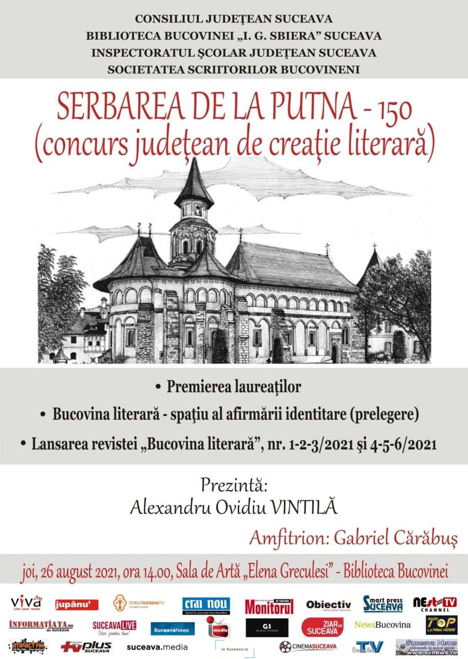 Laureații concursului de creație literară „Serbarea de la Putna - 150” vor fi premiați joi, la Biblioteca Bucovinei „I. G. Sbiera” Laureații concursului de creație literară „Serbarea de la Putna - 150” vor fi premiați joi, la Biblioteca Bucovinei „I. G. Sbiera”