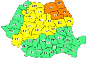 Cod portocaliu de vijelii puternice, averse torențiale și fulgere, până marți seara