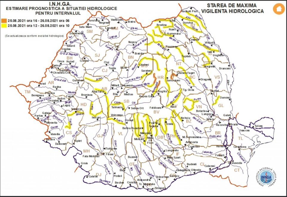 Cod galben de inundații pe râurile din județul Suceava, inclusiv joi